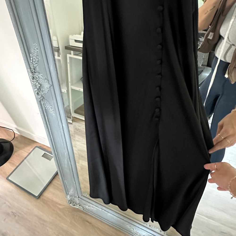 Zara Satin Effect Slip Dress with Buttons Midi Dress Side Slit Evening Gown S - Picture 8 of 11